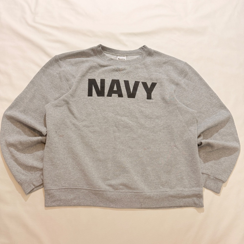 Soffe Sweatshirt Men Large Gray NAVY Graphic Crewneck Pullover Fleece